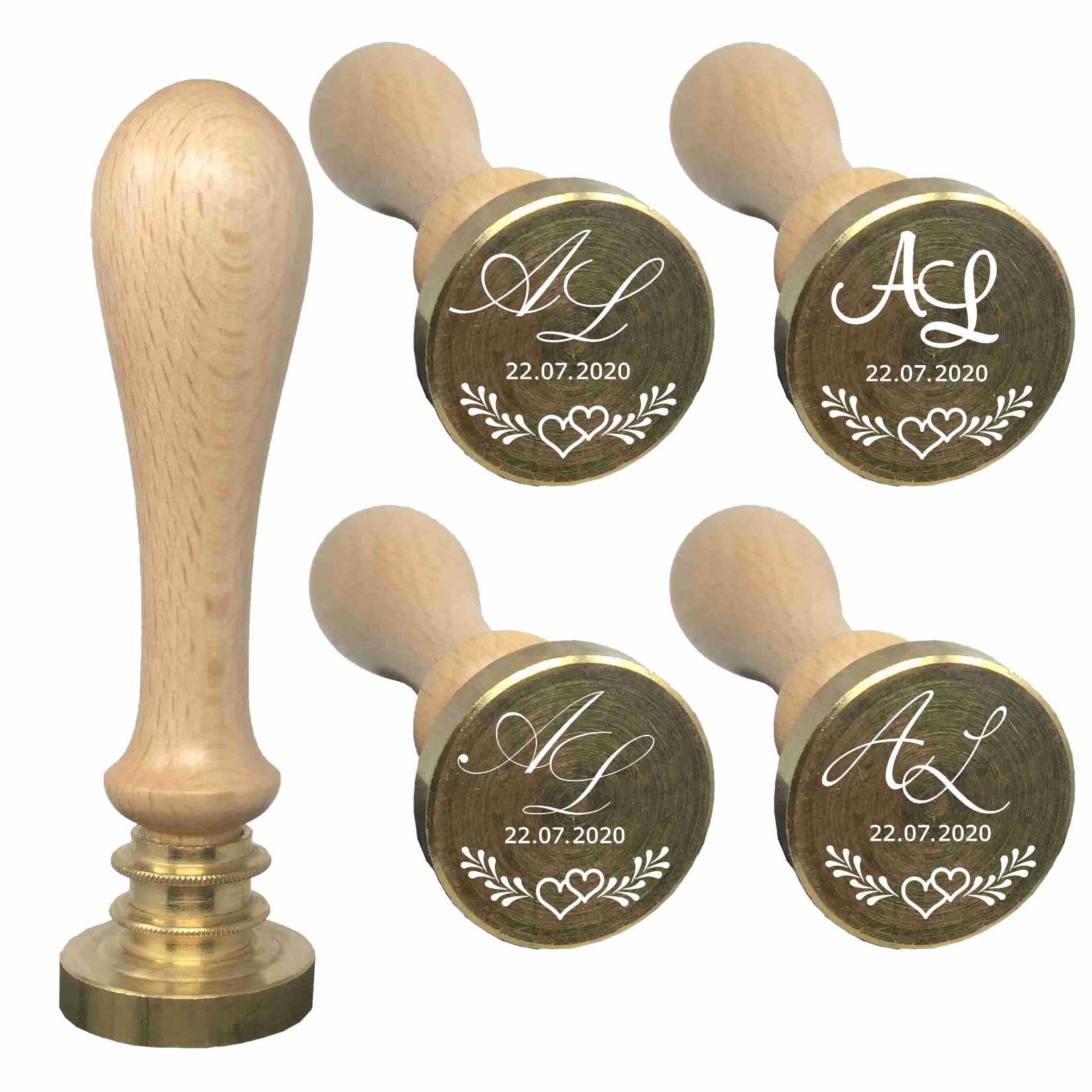 Timbro Sigillo Ceralacca Matrimonio Personalizzato – Iniziali Sposi, Logo o Data – Ottone e Legno incisione Made in Italy (Diametro 25mm)
