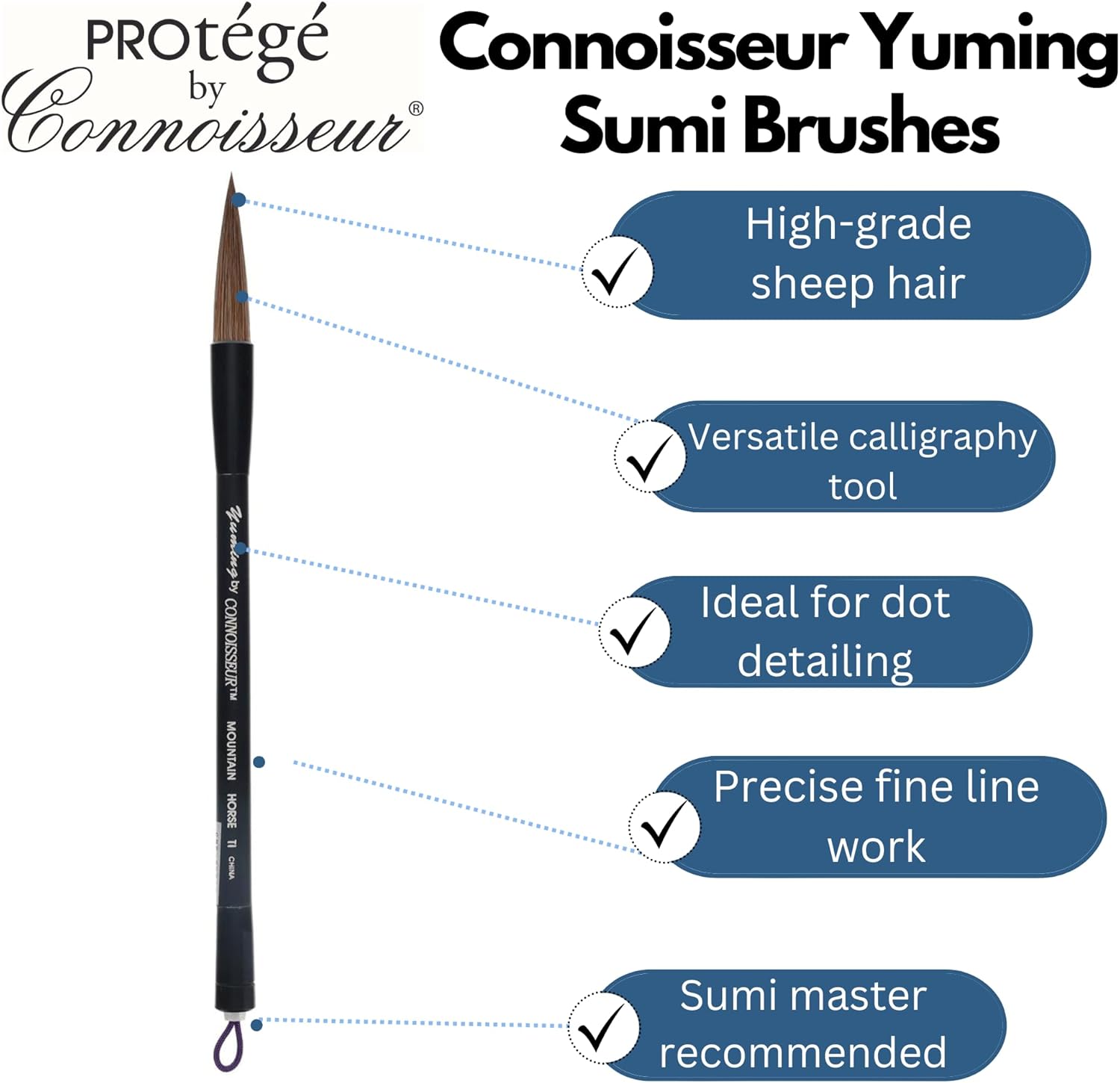 Connoisseur Brush Sumi Mountain Horse Ti - Chinese & Japanese Calligraphy, Sumi & Ink Writing Brushes, Professional Painting & Drawing Kit, Value Pack