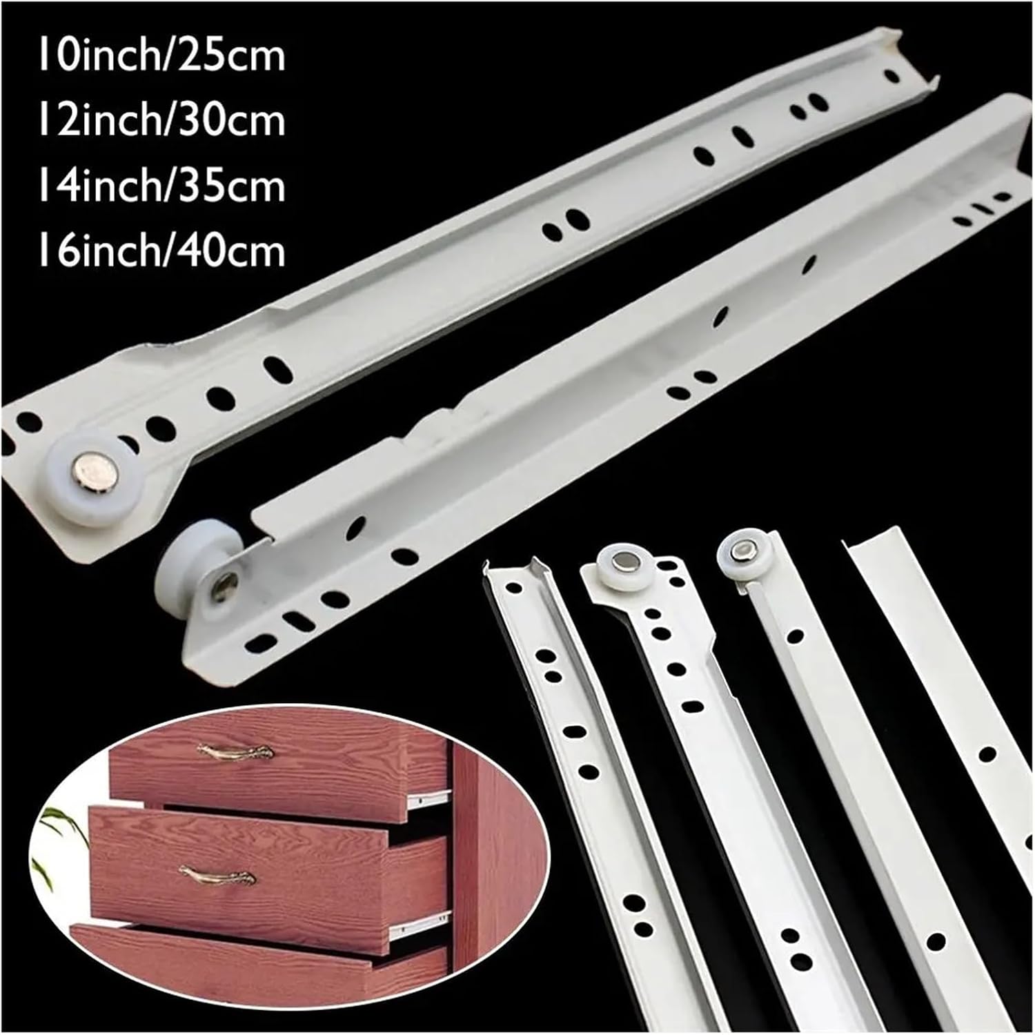 1Pair Mute Two Section Drawer Track Slides Cabinet Rails Computer Table Chute Cabinets Keyboard Roller Pulley Furniture(16inch-40cm)