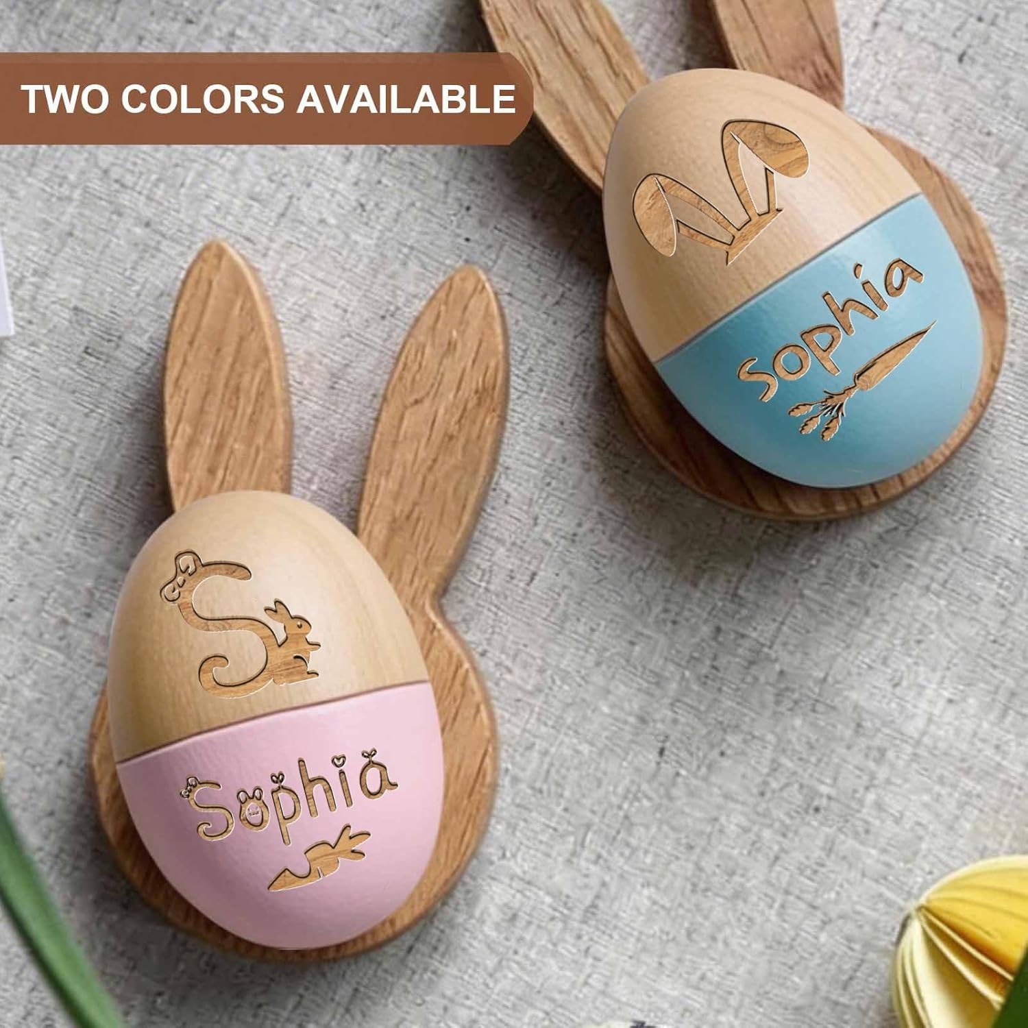 Custom Easter Egg with Engraved Name, Personalized Wooden Easter Egg Hollow Fillable Eggs Keepsake for Kids Boy Girl Easter Home Decor