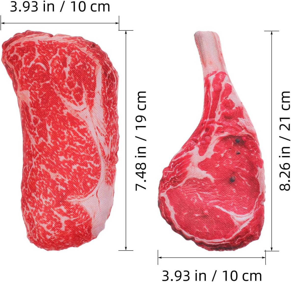 UKCOCO Realistic Steak Dog Squeaky Toys, 2 Pack Artificial Raw Beef Meat Simulation Food Puppy Chew Toy, Sturdy Oxford Cloth Stuffed Pet Plush for Small Medium Dogs, Funny Photo Prop & Display image 2