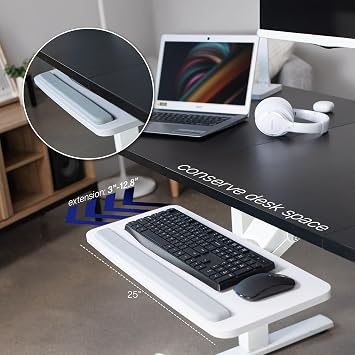 VIVO Adjustable 25 x 10 inch Computer Keyboard and Mouse Platform Tray Ergonomic Under Table Desk Mount Drawer Underdesk Shelf, White, MOUNT-KB03W | Adjustable Computer Keyboard and Mouse Platform, Ergonomic Under Table Desk Mount Drawer, Full Swivel