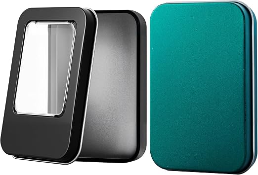 Portable Universal Metal Storage Box, Mini Rectangle Empty Metal Tin with Lid for Candy Jewelry Craft Storage Green+Black
