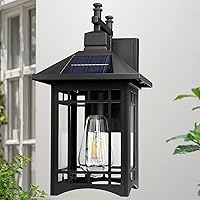 Vista 8 de Solar Outdoor Wall Light，Exterior Lighting fixtures，Modern Black Exterior Light Fixture with Clear Glass Shade，Outdoor Solar Wall Lights Dusk to