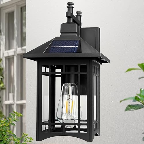 Miniatura 8 de Lámpara solar de pared para exteriores, accesorios de iluminación exterior, moderna lámpara exterior negra con pantalla de vidrio transparente,