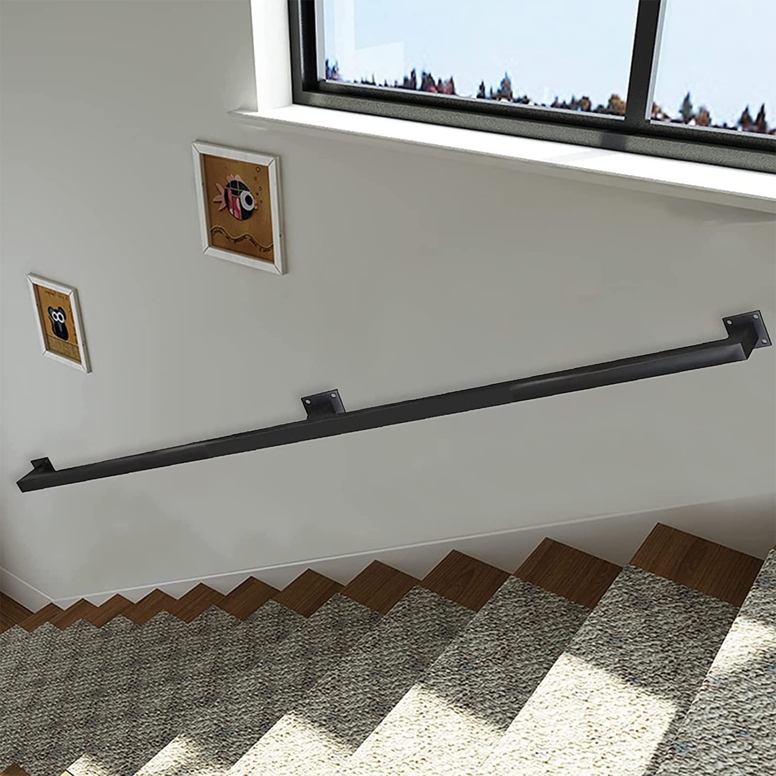 Stabiles 30600 cm wandmontiertes industrielles Schmiedeeisernes Geländer-Set, schwarze quadratische Geländerhalterungen mit Wandhalterungen und Metallschrauben (0,9 m)
