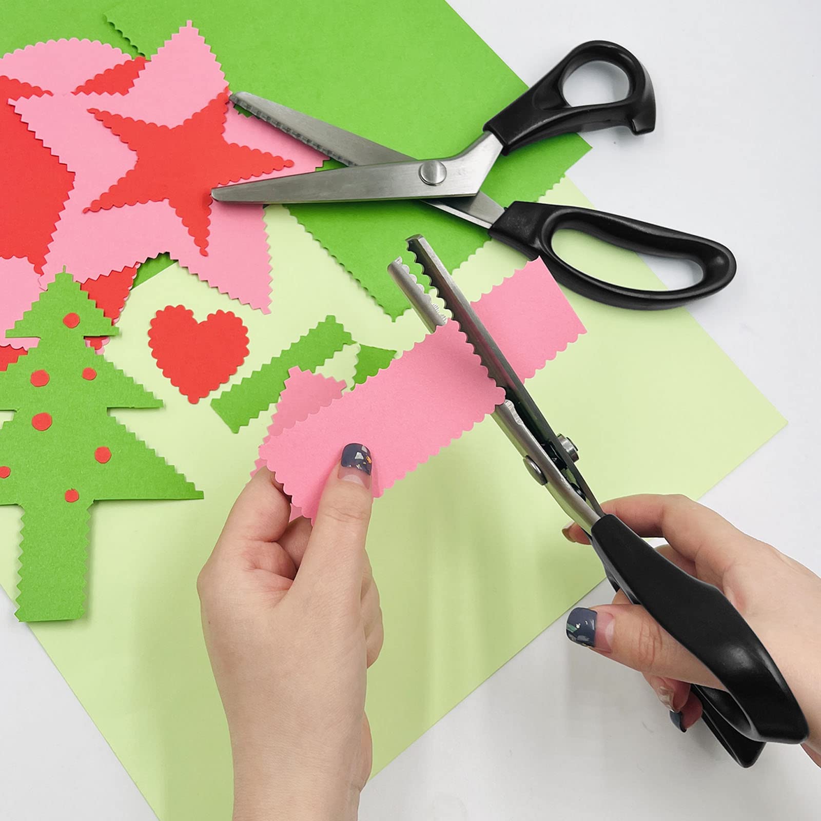 DaKuan 2 Models Pinking Shears for Crafting and Paper Cutting, Zig Zag Scissors for Fabric and Leather (5 mm Triangular and Rounded Teeth)