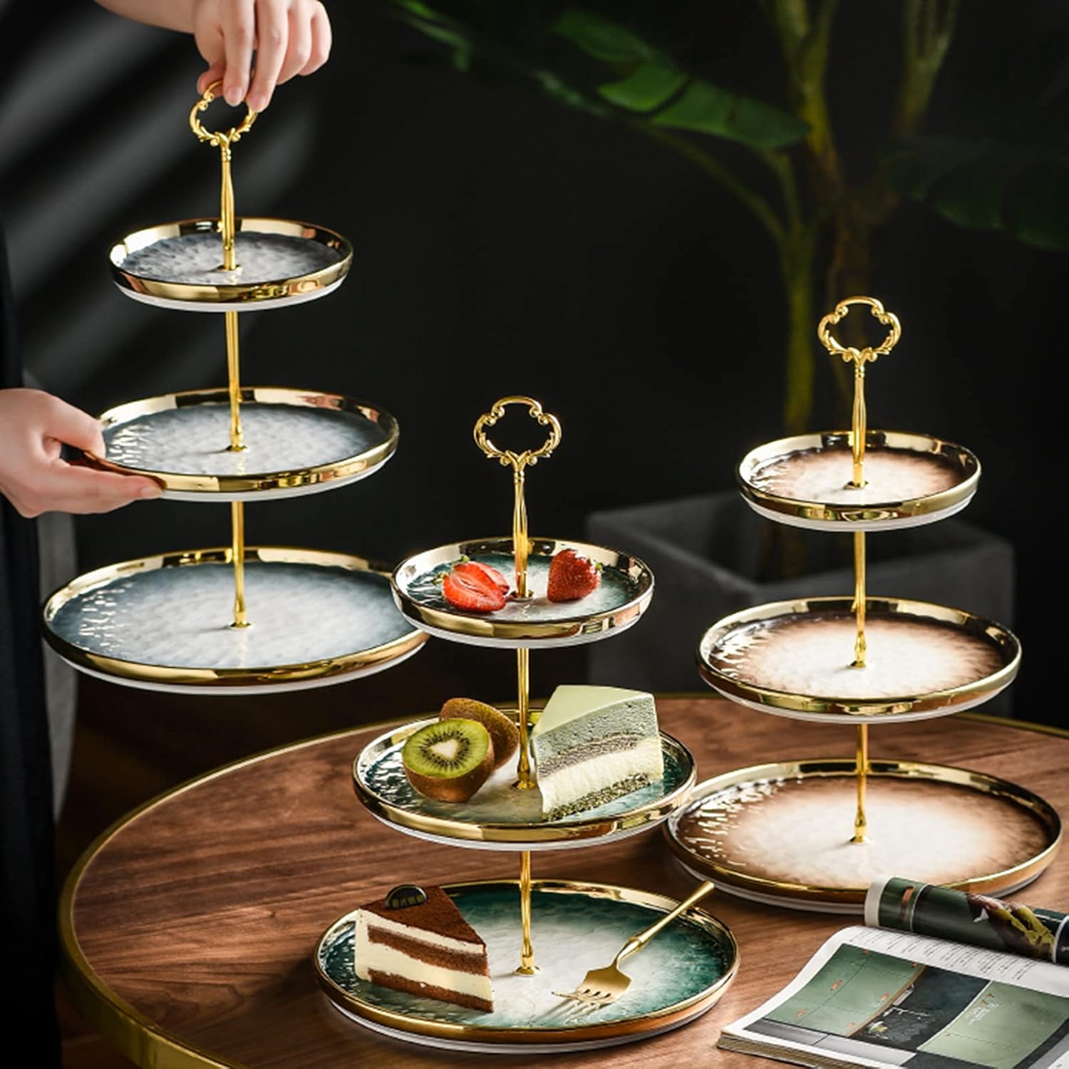 Tiered Stand Tower 3 Tier Porcelain Cupcake Stand, Tiered Serving Cake Stand, Mini Cakes Fruit Candy Display Tower,for Birthday Tea Party Serving Tray Tiered Tray Stand Dessert Tree Tower