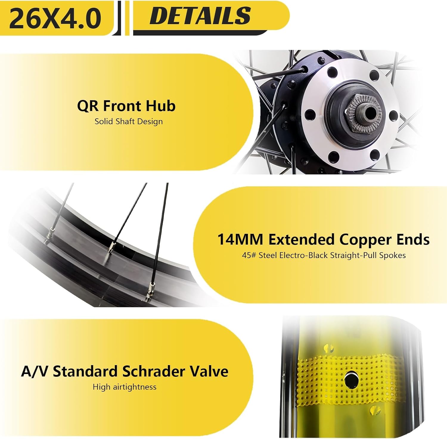 20/26 x 4.0 inch Fat Tire Bike Wheel Set Snow Bike Front Wheels Quick Release 9 * 135MM 36Holes Spokes Aluminum Alloy Disc Brake Rim Perfect for E-Bikes/Wide Tire/Beach Bicycles