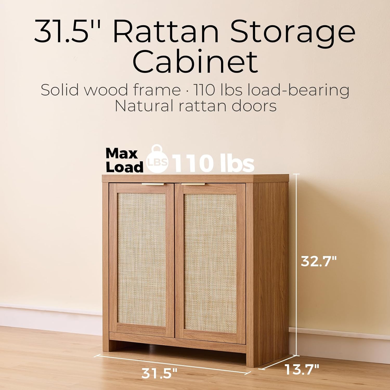 Walsham Buffet Cabinet Small Sideboard with Storage Rattan Accent Cabinet with Doors and Shelves Farmhouse Console Buffet for Living Room, Entryway, Kitchen,Weathered Oak,2PC