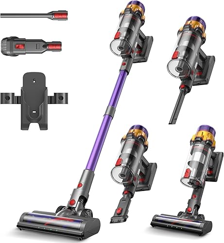 Xlife Aspiradora inalámbrica, 550 W, 48 KPA, aspiradora inalámbrica para el hogar, aspiradora inalámbrica con autoservicio, cepillo antienredos para