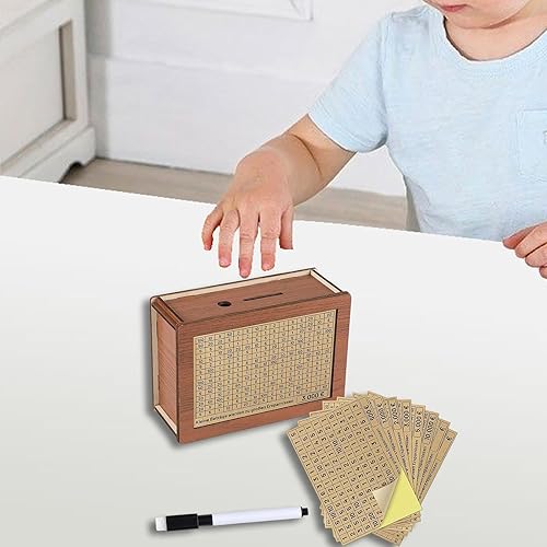 Miniatura 5 de Alcancía con caja de ahorro de mostrador, decoración estilo retro con rotulador, contenedor de caja de madera para niños, regalos de cumpleaños