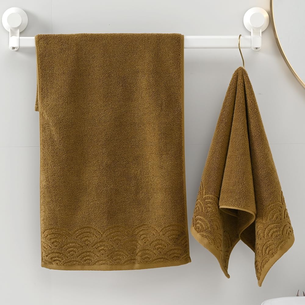 Brown Hand Towel Quick Dry 100% Cotton Ultra Soft Absorbent Rippled Textured Edge Hand Towel for Bathroom Home Decorative 13 X 29, 2 Pack - Image 4