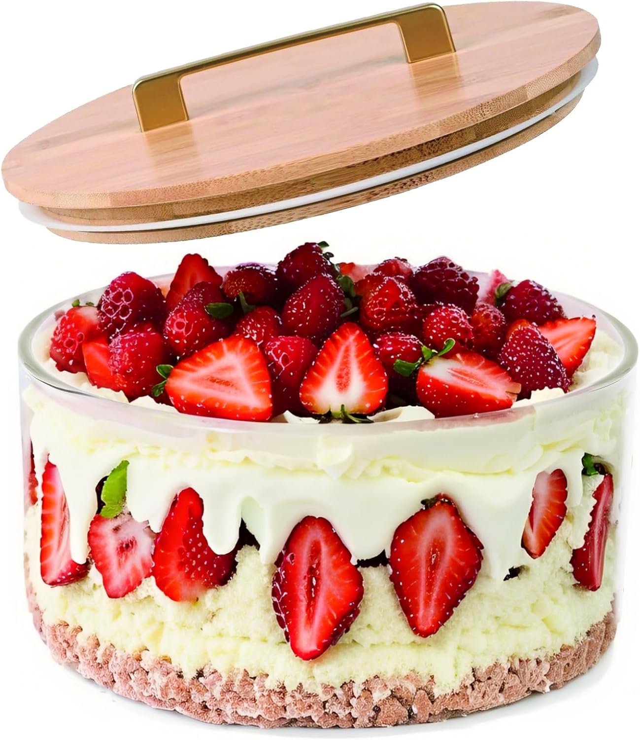 10 inch Large Salad Bowl, Trifle Bowl Glass with Sealed Lid, Versatile Mixing and Serving Bowl for Laying Ice Cream,Cake,Cupcake,Salad,Fruit,Baking,Dessert and Party Diy, Microwave Safe