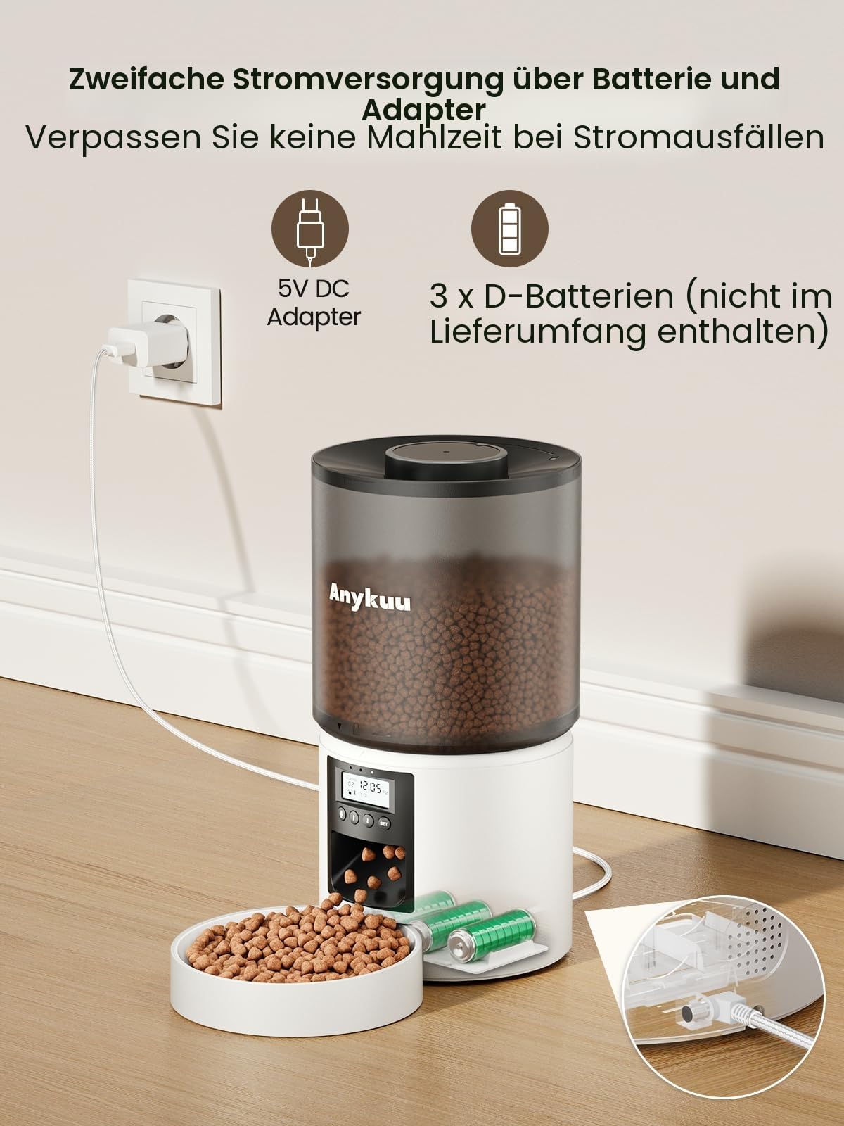 Anykuu Futterautomat Katze & Hund 4L Pet Feeder Cat mit Timer & Portionskontrolle 1-6 Mahlzeiten pro Tag Trockenfutterspender Hunde mit 10s Aufnahmefunktion für Kleine/Mittlere Haustiere