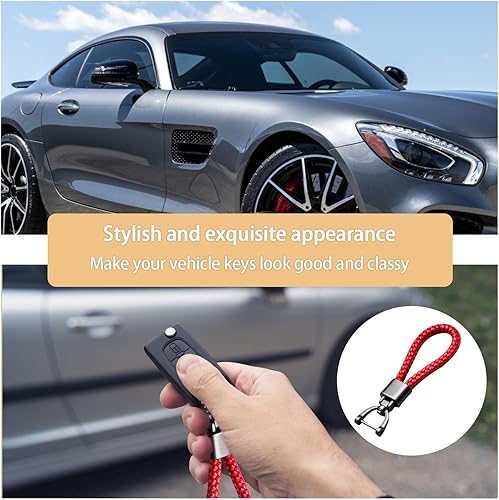 Miniatura 6 de Augeny Llavero de cuero de microfibra trenzada para automóvil, cuerda tejida de metal con anillo en D giratorio de 360 grados y destornillador,