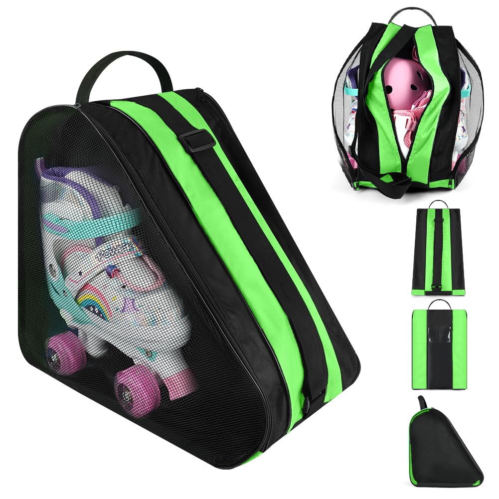 flintronic Roller Skate Bag, Ice Skates Storage Bag Unisex, Breathable Figure Skating Shoes Carry Bags, with Adjustable Shoulder Strap and Top Handle, for Storage Ice Skating Accessories (Green)
