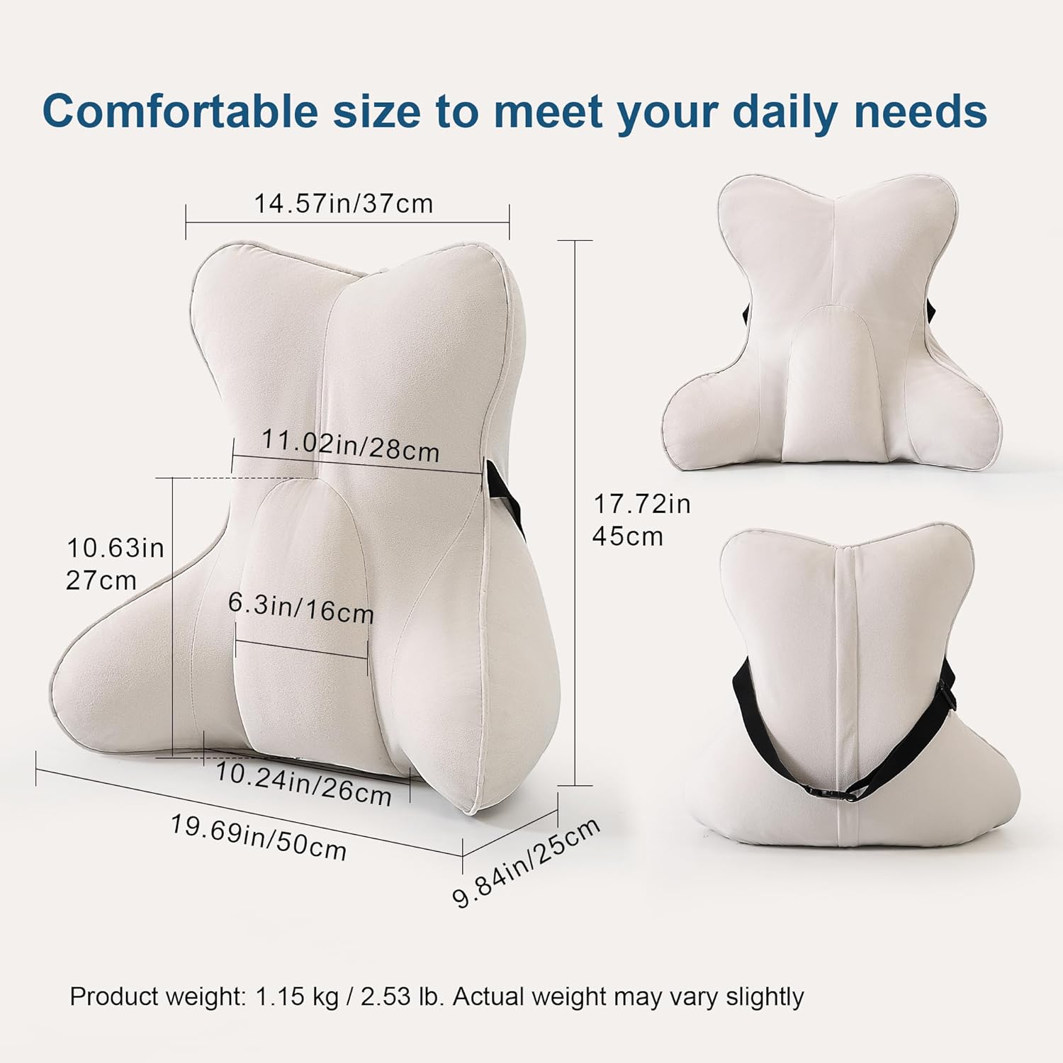 Lumbar Support Pillow(Pat. Pend) – Multi-Functional Ergonomic Back Cushion for Sofa Chair, Car Seat & Sofa, Reading Pillow with Firm Multi-Zone Support to Relieve Lower Back Pain, Misty White