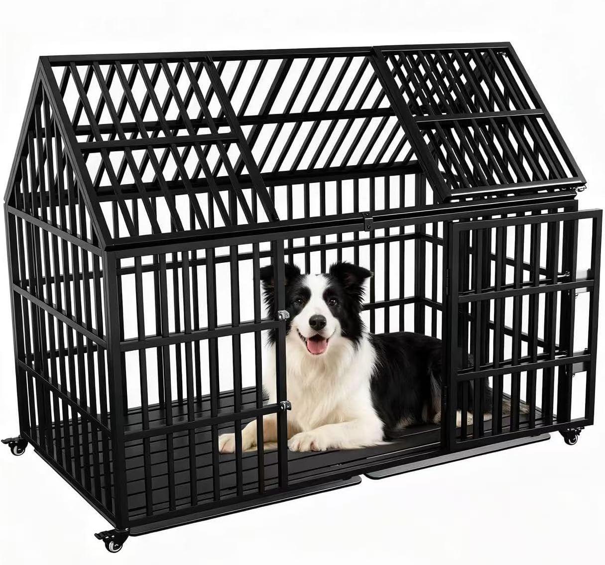 Heavy Duty Dog Crate for Large Dogs, 58 inches Extra Large Dog Kennel Indoor, Roof Dog Cage for High Anxiety Dogs