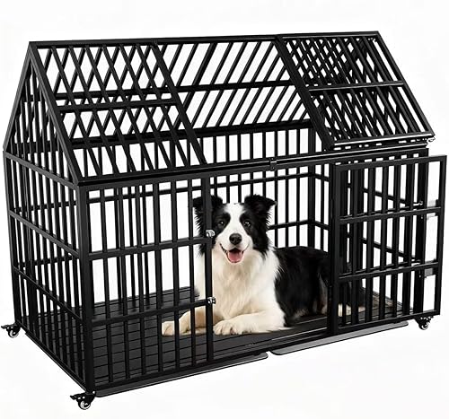 Jaula de alta resistencia para perros grandes, 58 pulgadas extra grande para interiores, jaula de techo para perros con alta ansiedad