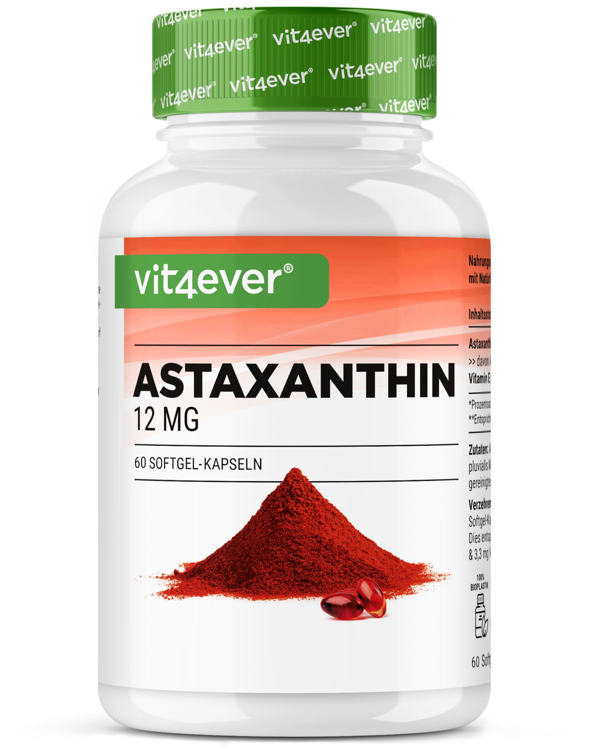 Astaxanthine 12 mg Depot - 60 Capsules Softgel - A Partir de Microalgues Haematococcus Pluvialis Pures - Biodisponibilité Optimisée avec de la Vitamine E et de l'Huile d'Olive