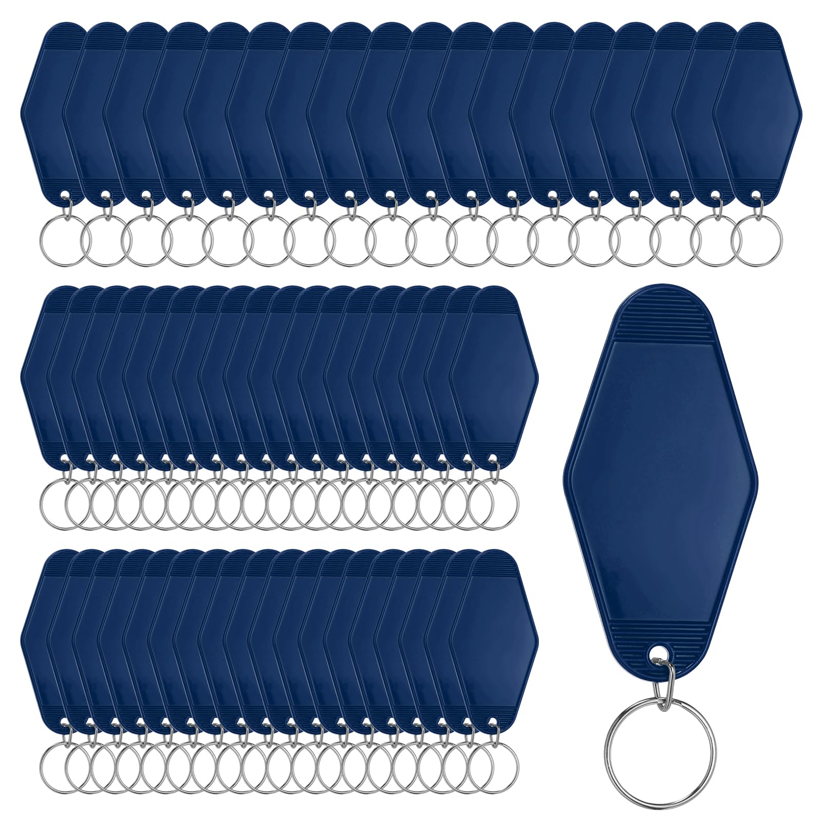 Rebower 55 Pcs Blank Hotel Keychain Tags - Dark Blue Vintage Motel Key Tag Plastic Rhombus Keychain with Key Ring,[for Vinyl DIY Crafts Car Ornament Sublimation Luggage Label]