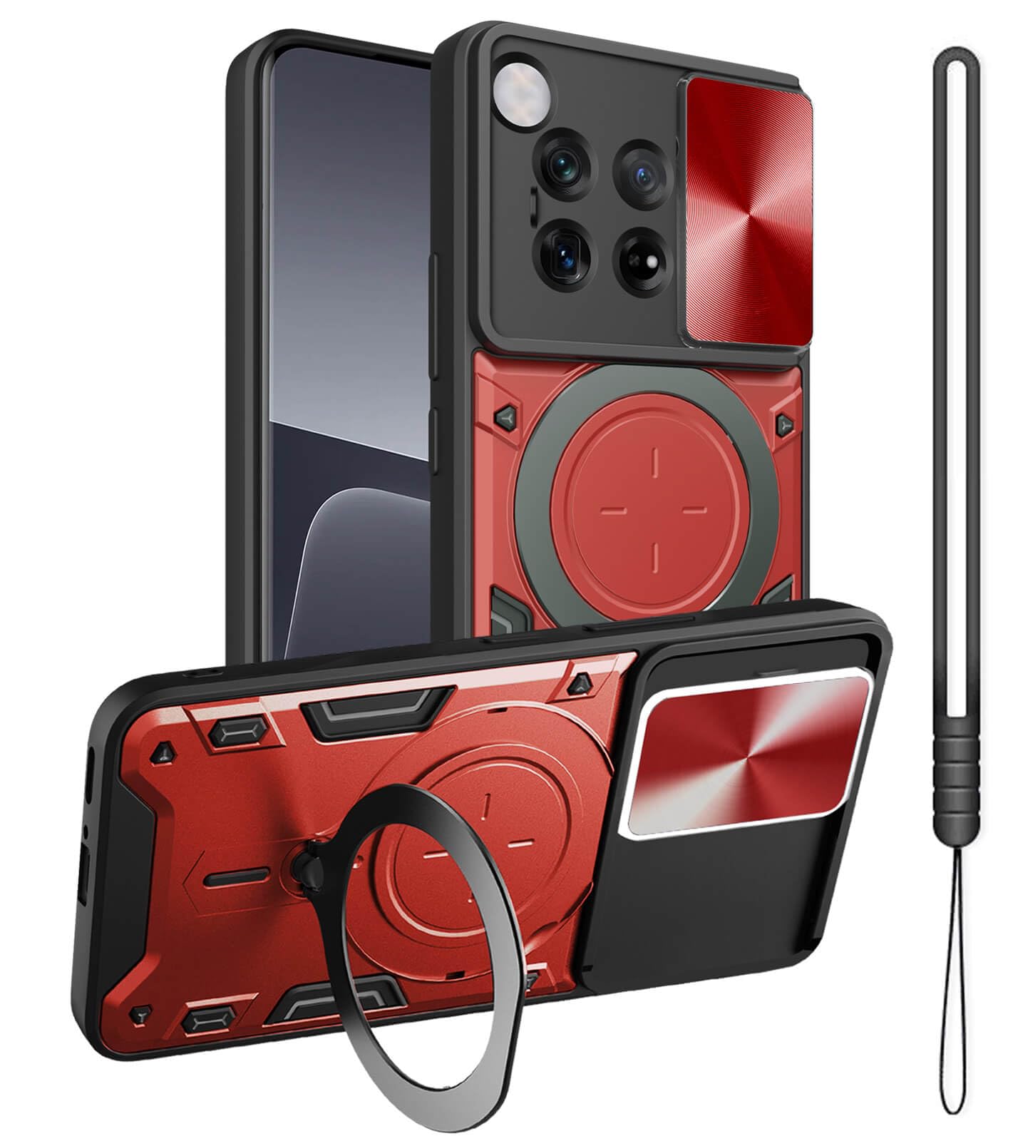 for OnePlus 12 5G 2024 Case, Metal Stand Ring Holder, Protector Phone Cover for Women Men, Slim Bumper Full Protection Shockproof Basic Cases, 6.82" (Red)