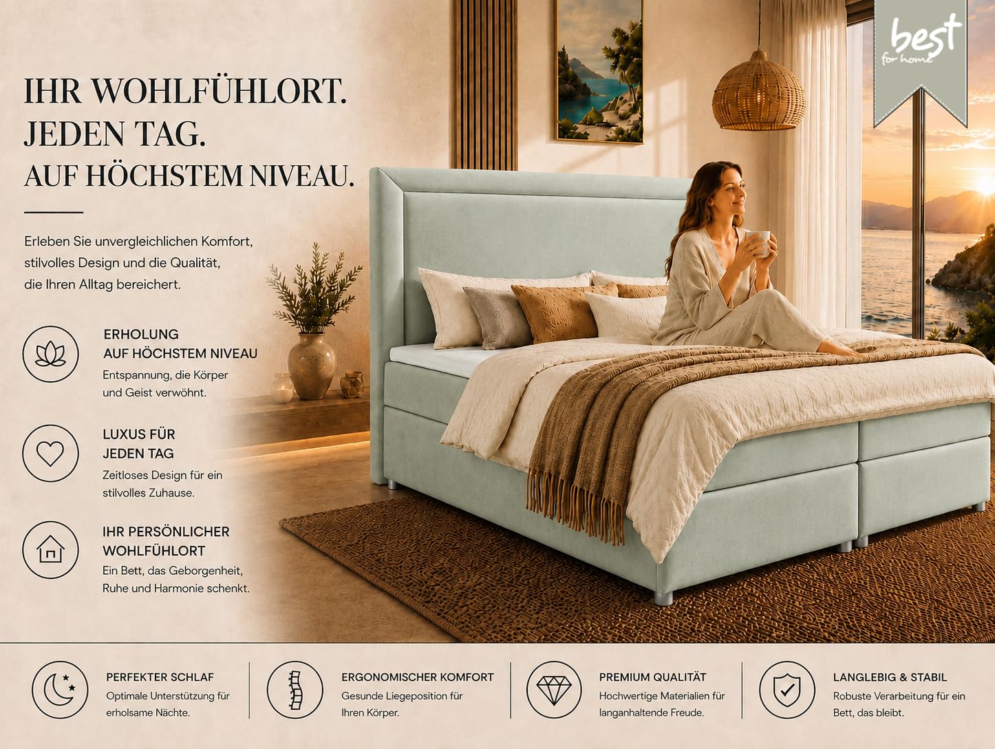 Trinity K-3 Boxspringbett 180x200 cm mit Topper und Stauraum