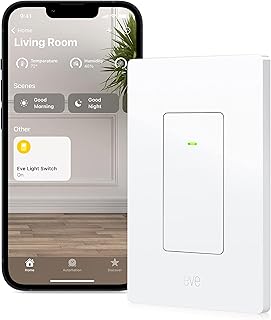 Eve Light Switch – Connected Wall Switch (Apple HomeKit), single, alternating & cross switches, compatible with multi-location setups, schedules, no bridge required, Bluetooth,Thread