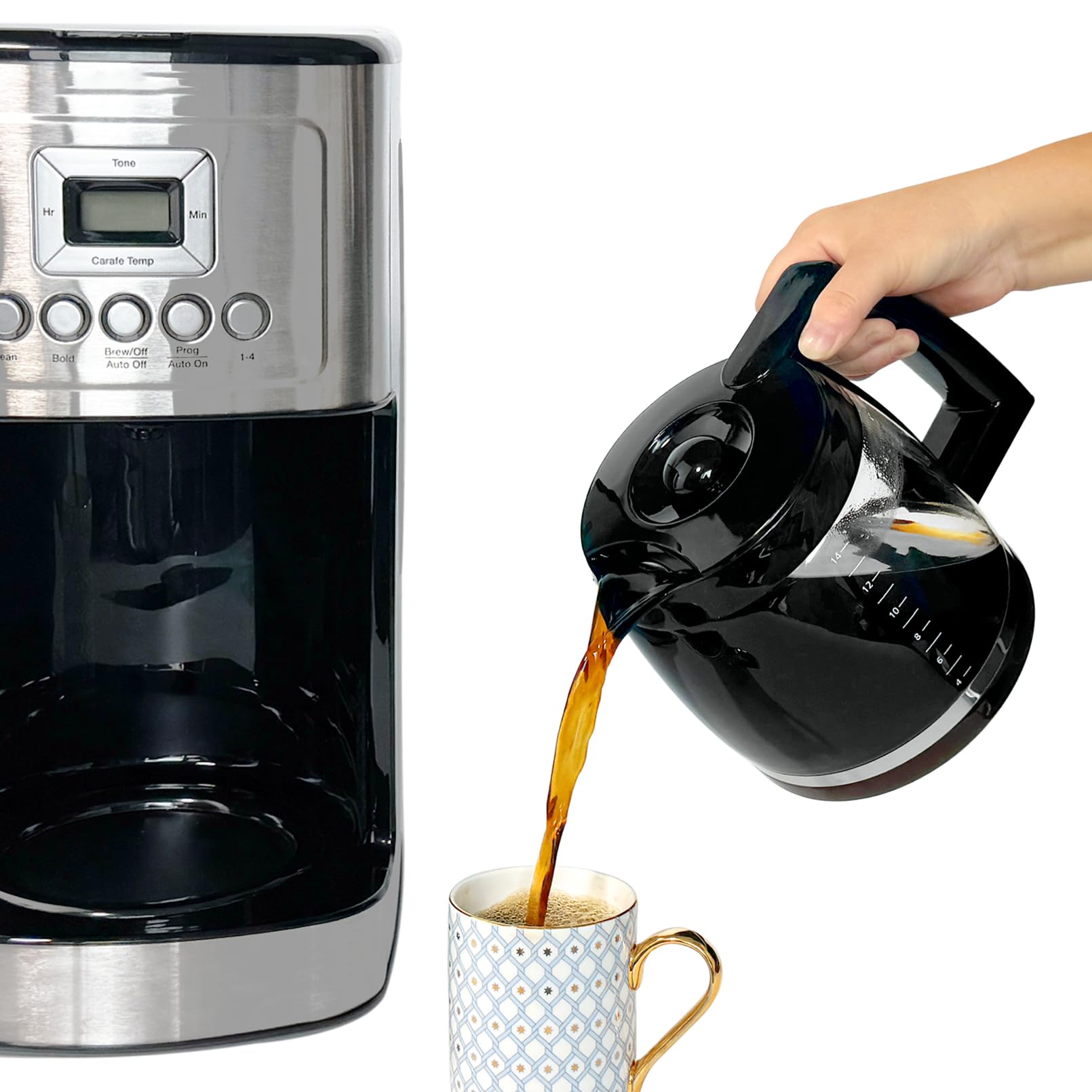Glas-Kaffeekaraffe Ersatz Für Cuisinart – 14 Tassen, Hitzebeständig, Tropffrei, Schwarzer Griff, Passend Für DCC-2200/2600/2800/3200