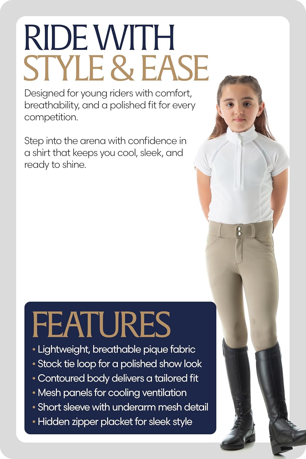 Equinavia Lotta Kids Equestrian Show Shirt - Short Sleeved Performance Shirt with Cooling Mesh - Image 3
