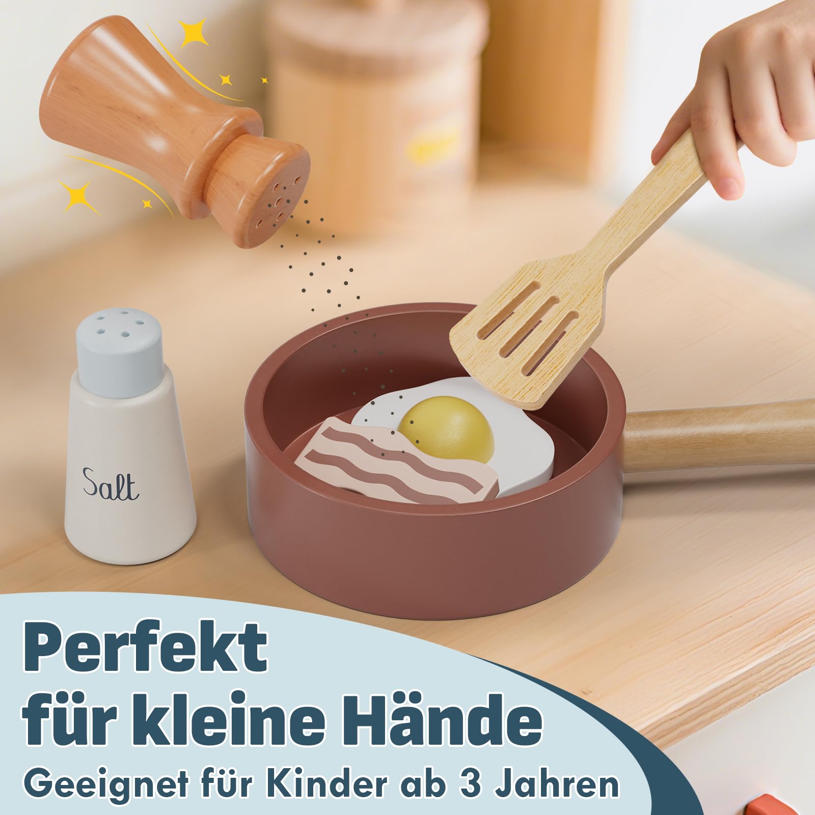 Lehoo Castle Kinderküche Zubehör, Spielküche Zubehör Holz, Kinder Küchenset, Kinderküche Geschirr mit Töpfe und Kochgeschirr, Spielzeug ab 3 Jahre