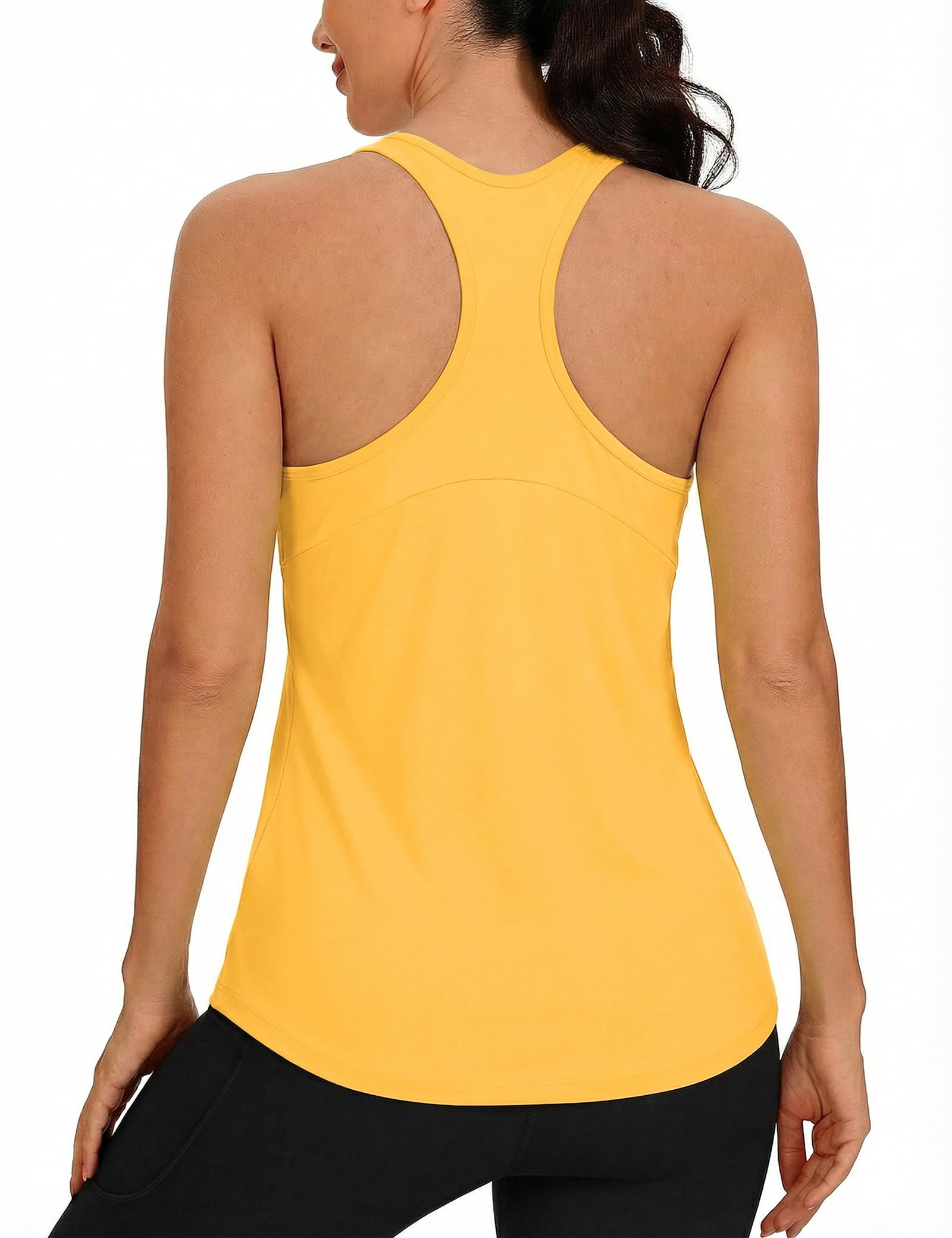 Gyabnw Camiseta Deportiva sin Mangas para Mujer Transpirable con Detalle Reflectante Cuello Redondo Bajo Curvo para Running y Entrenamiento