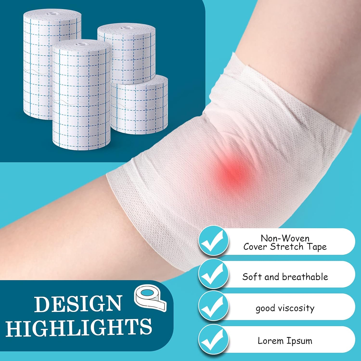 4 Rolls Non-Woven Cover Stretch Tape Breathable Non-Woven Tape Protective Adhesive Bandage Roll Film, 2 Inch x 5.47 Yard, 4 inch x 5.47 Yard - Image 7