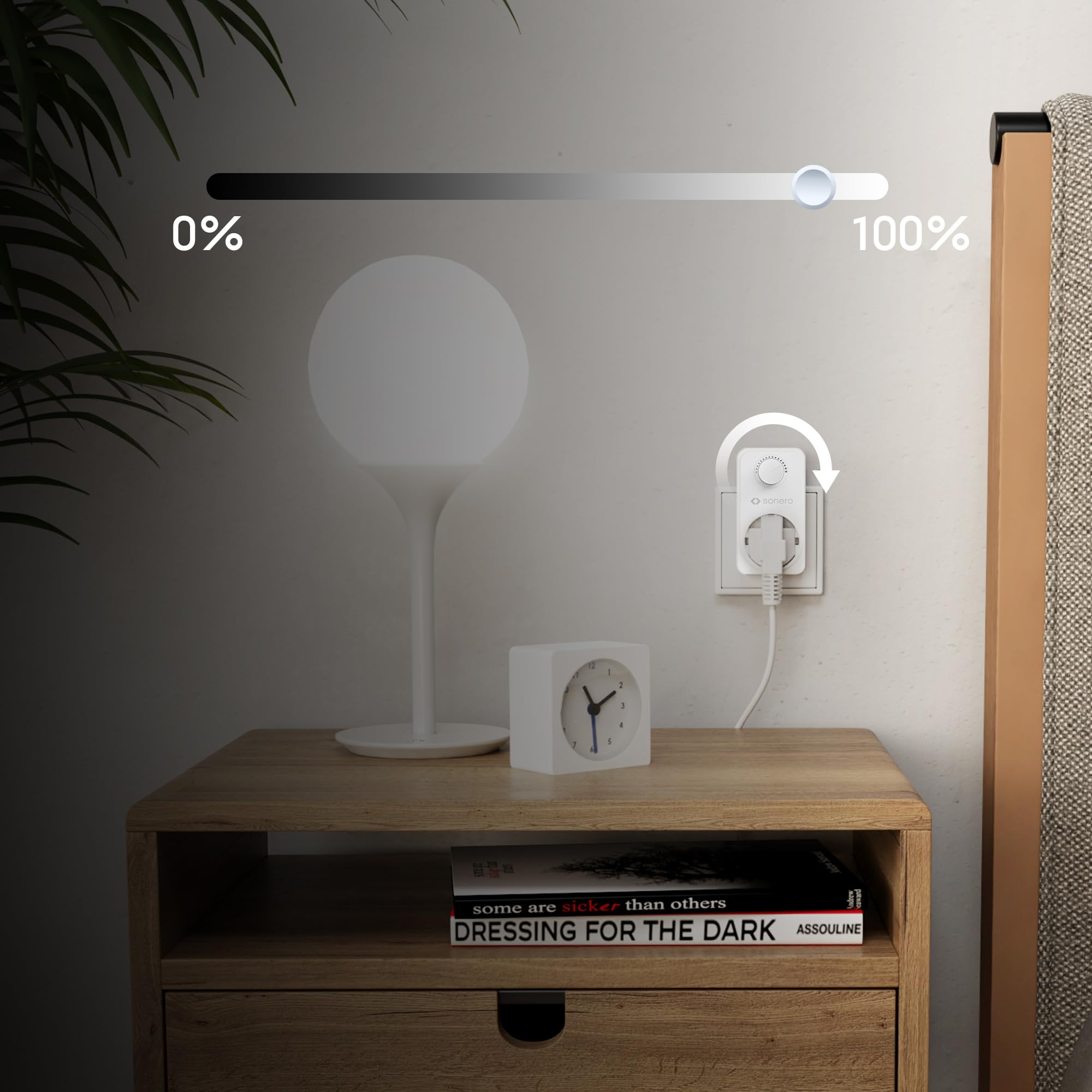sonero Ściemniacz gniazdka, adapter z regulatorem jasności, tylko do ściemnianych lamp LED, lamp halogenowych, żarowych, biały