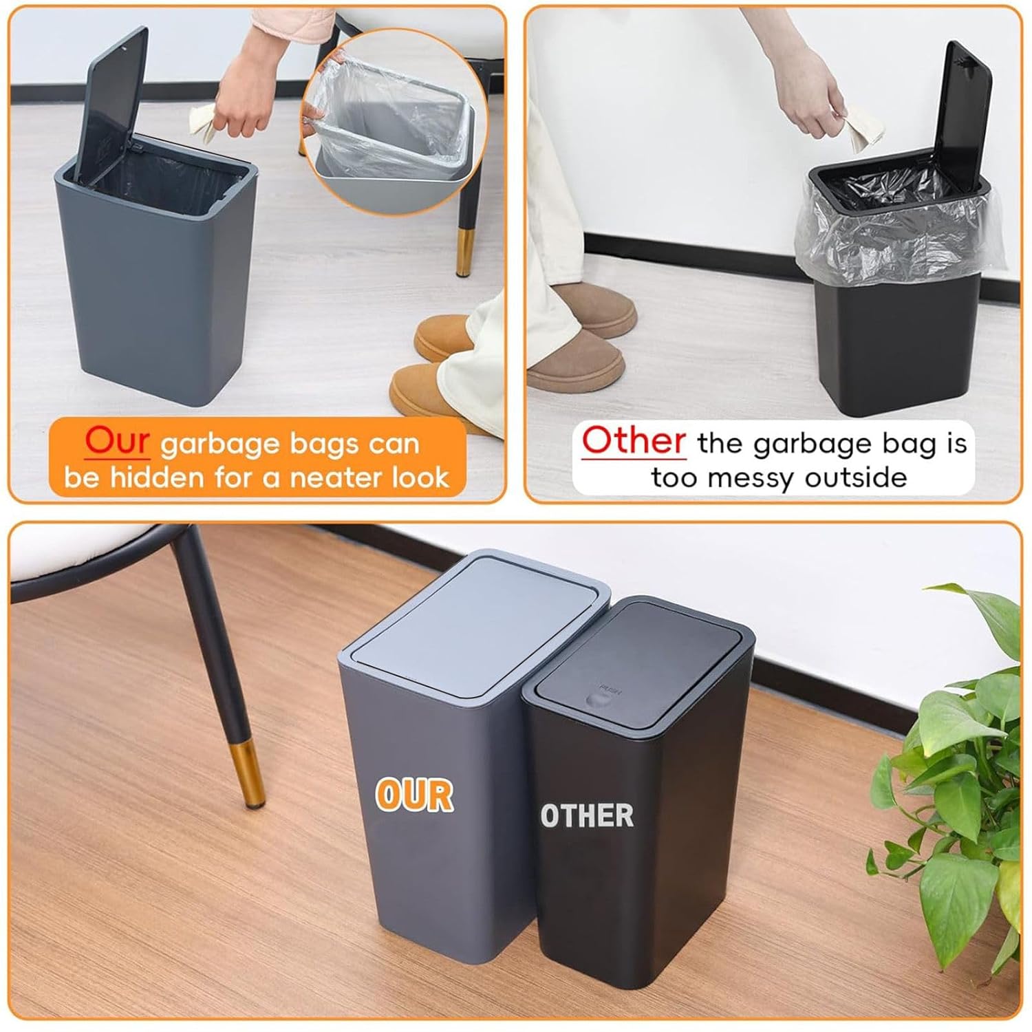 Yieach 12L White Slim Bathroom Trash Can with Lid,3.17 Gallon Pet/Dog Proof Kitchen Trash Can,Rectangle Thin Garbage Can,Covered Waste Basket,Narrow Small Plastic Trashcan for Room,Bedroom,Office,2PCS