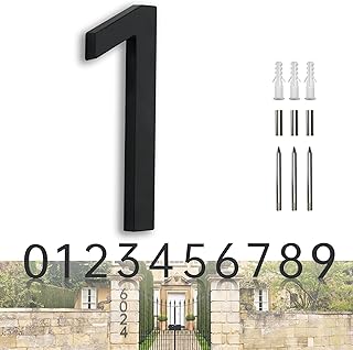 House Numbers for Outside 7 Inch Metal Home Address Number Sign Black Modern Floating House Numbers with Nail Kit - Decorative Street Address Signs for House Yard Garden Office Door Number 1