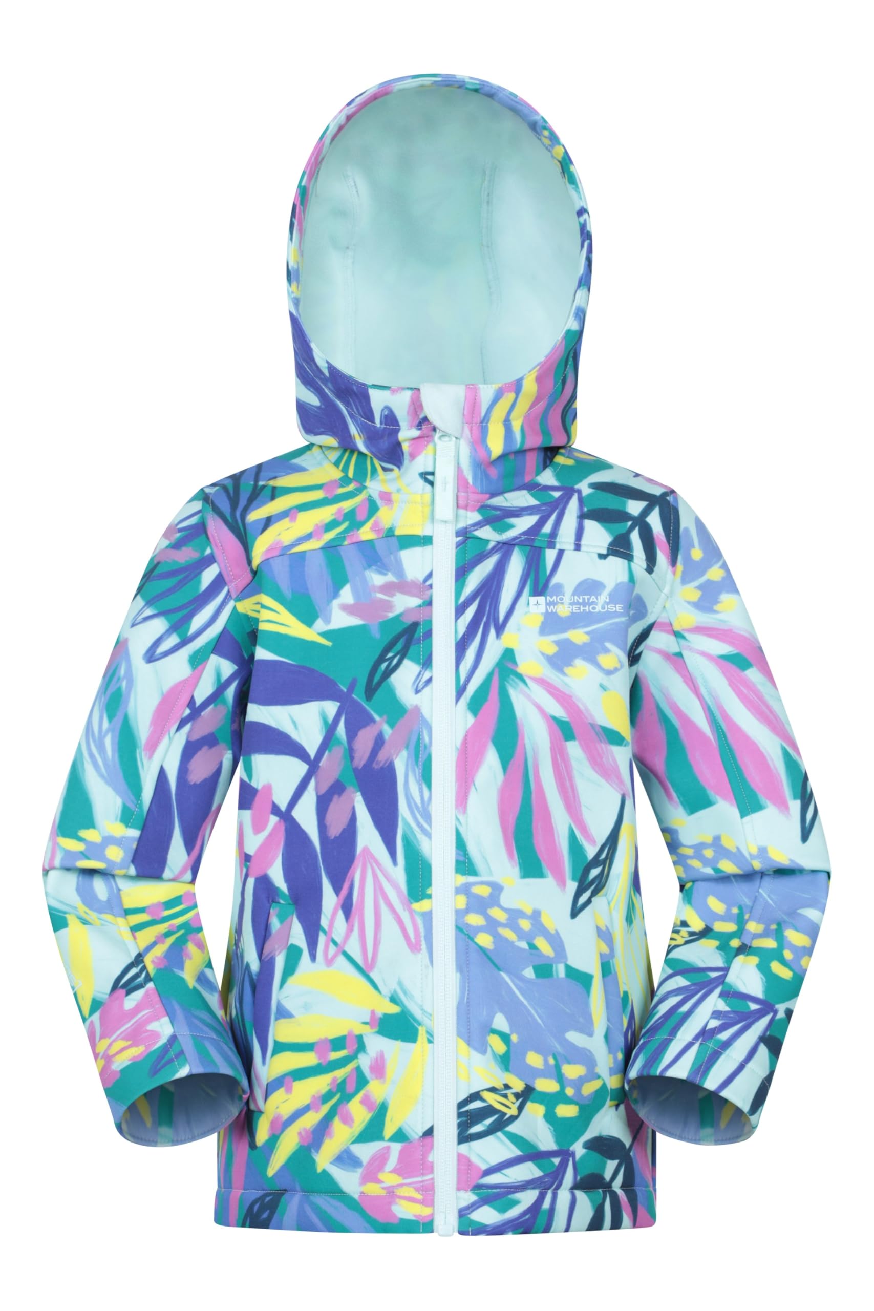 Mountain Warehouse Boys Pale Green (05) Exodus Kids Printed Water Resistant Softshell Jacket - & Girls Rain Coat Kids Size 3-4 Years