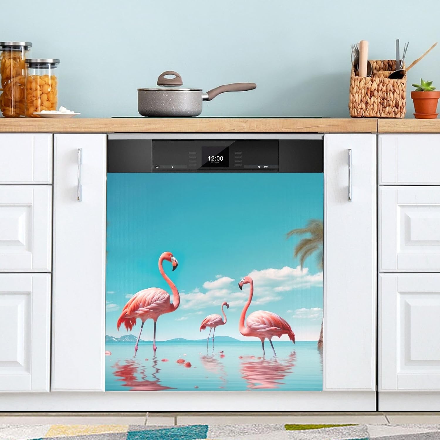 Flamingos Dishwasher Cover Front Magnet Dishwasher Cover Decor Magnetic Dishwasher Sticker Home Kitchen Cabinet Panel Decal 23x26in