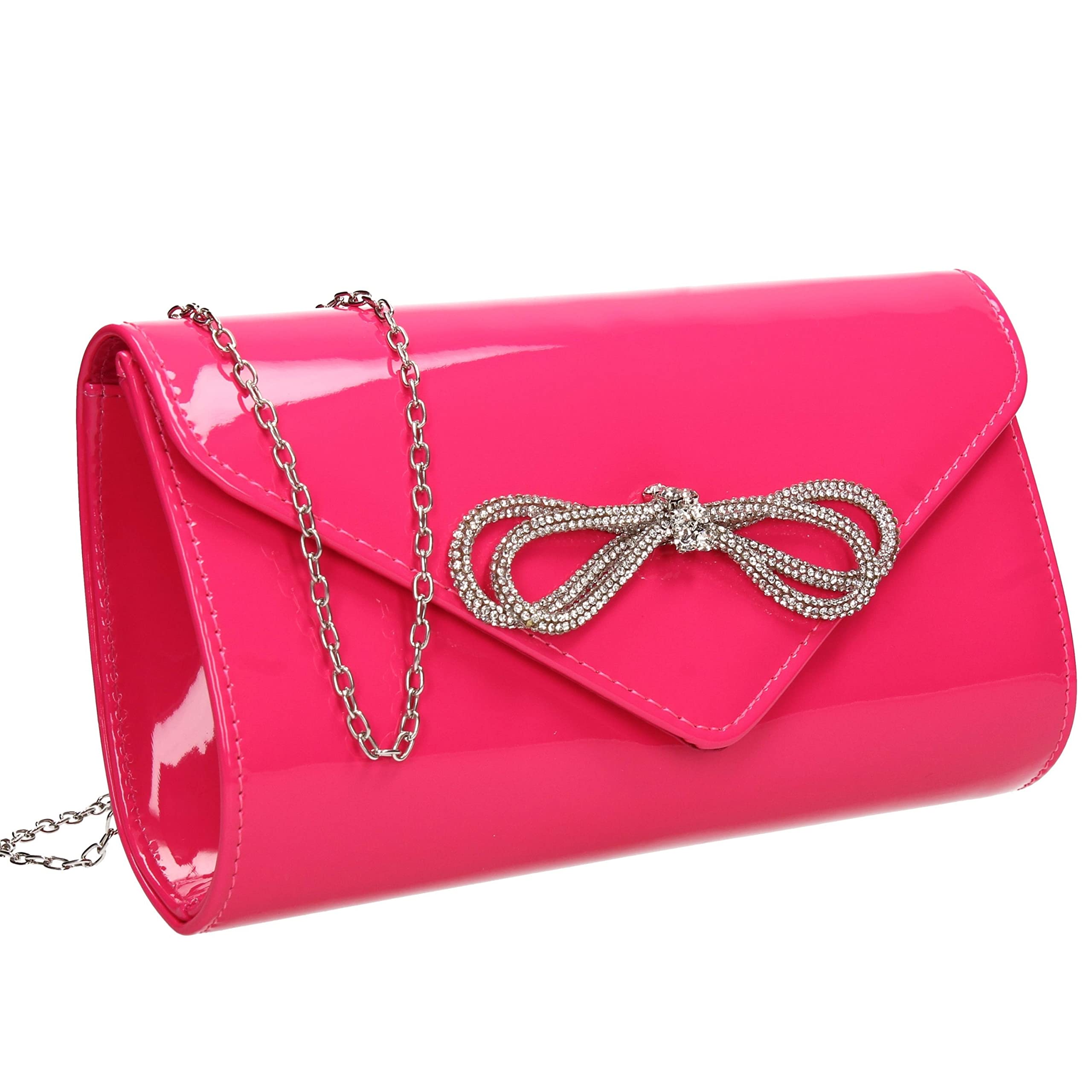 SwankySwans Eloise Patent Womens Party Prom Wedding Evening Ladies Clutch Bag Purse (Fuchsia)