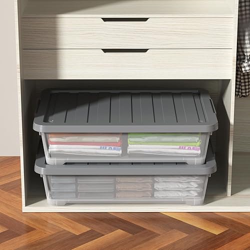 Miniatura 6 de Paquete de 3 cajas de almacenamiento de plástico de 40 cuartos de galón con tapas, grandes contenedores de almacenamiento debajo de la cama con