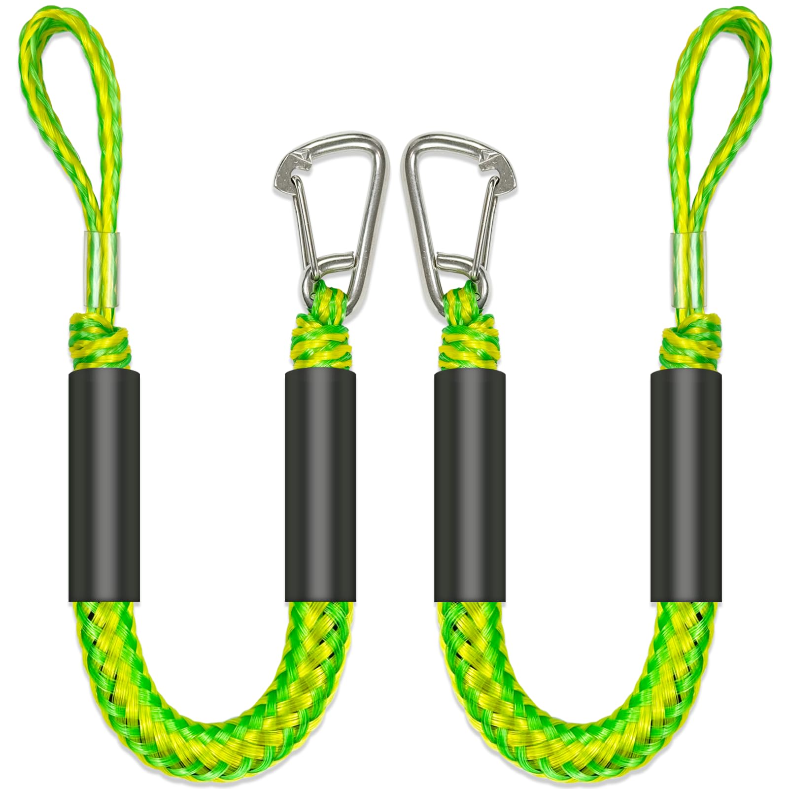 ONOSHIP 2.5 FeeT Boat Bungee Dock Lines 2PCS 316 Stainless Clip Boat Accessories Marine Grade Quickly Mooring (Green&Yellow, 2 1/2 Feet), dock2023-2FT