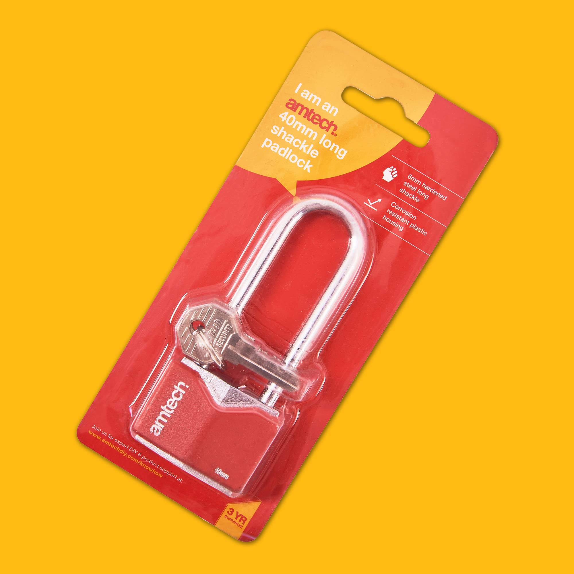 Amtech T0707 Lucchetto Lungo in Ferro Placcato Cromato Rhombic, Multicolore, 40 mm
