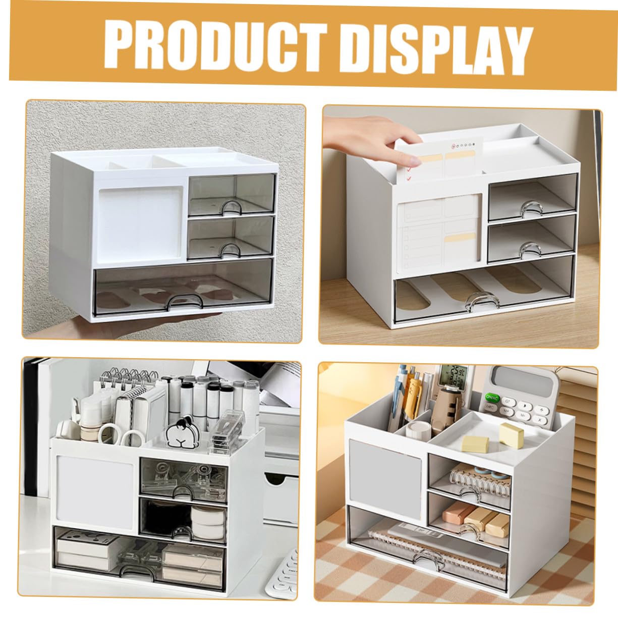 Organizador de Escritorio con Transparentes Apilables Caja de Almacenamiento Multiusos para Oficina y Maquillaje Práctico Organizador para Hogar y Estudio