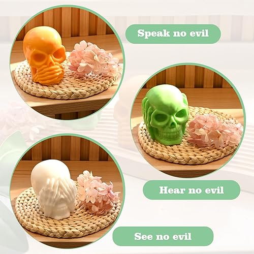 Miniatura 4 de Sakolla Moldes de silicona para jabón  Hear-no, Speak-no, See-no 3 moldes de calavera, moldes de silicona grandes para jabón casero de Halloween