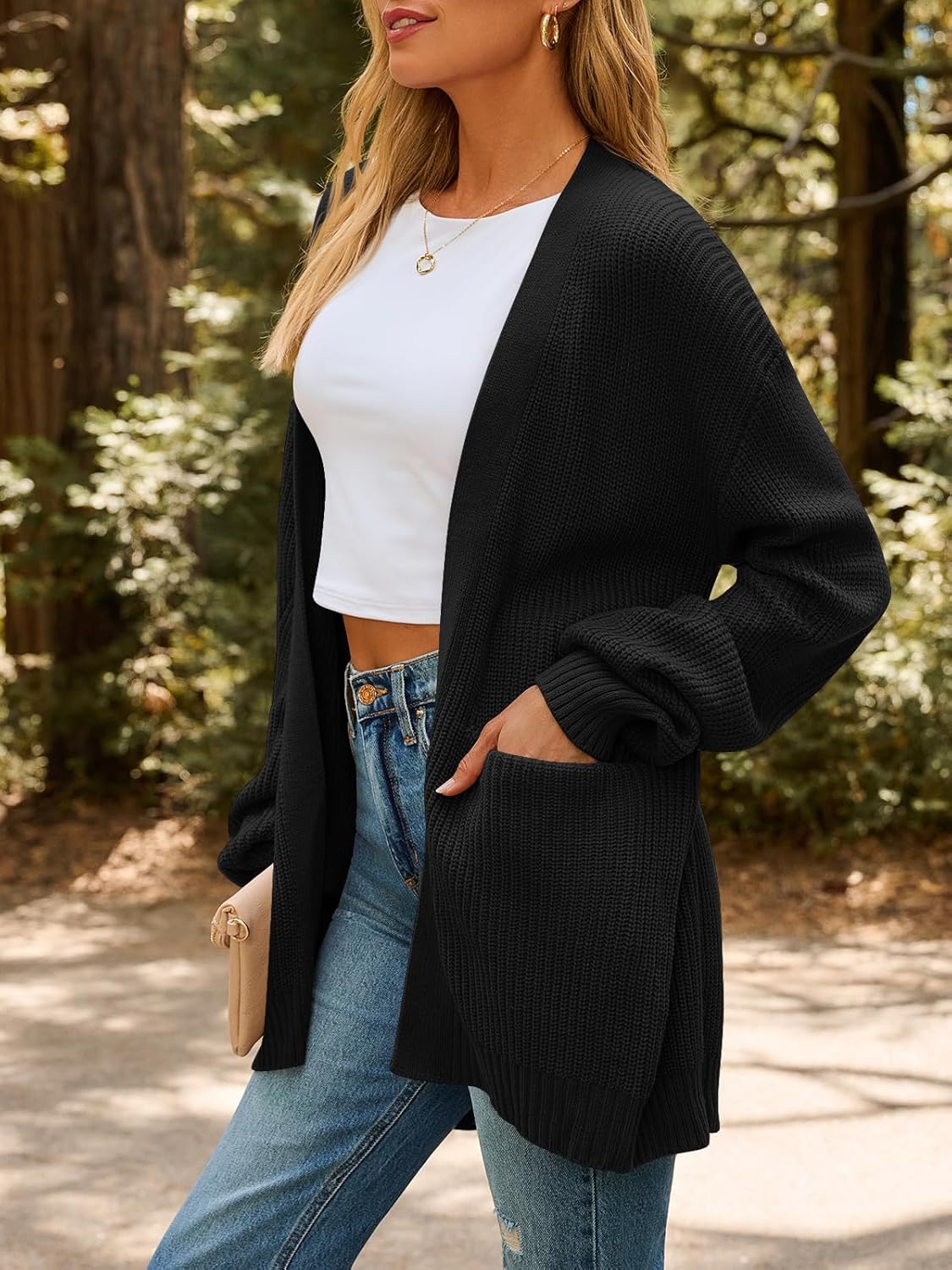 LILLUSORY Womens Oversized Cardigans Soft Knit Cardigan Sweater with Pockets - Image 3