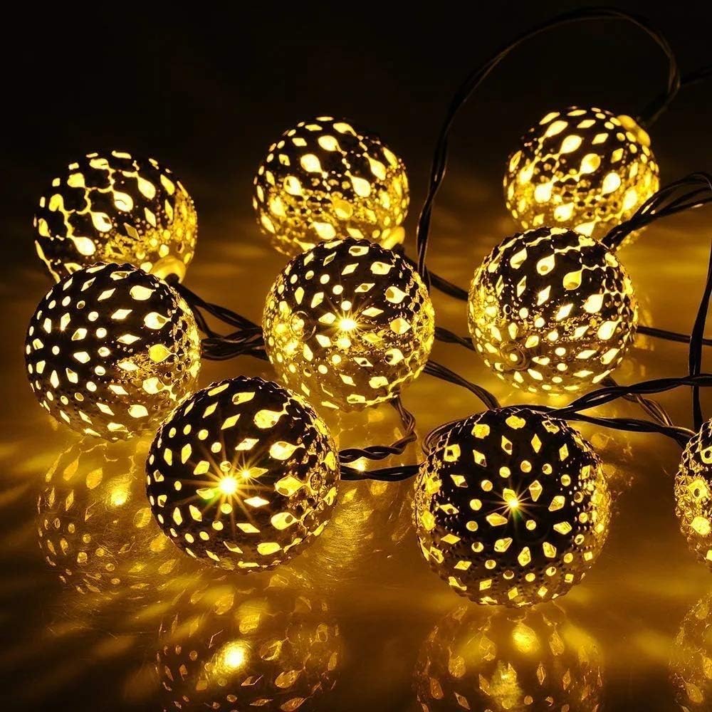 Solar String Lights Outdoor, 23Ft 50 LED Solar Fairy Lights for Outdoor Use with Ball 8 Modes Waterproof Fairy Lights Outdoor Solar for Garden