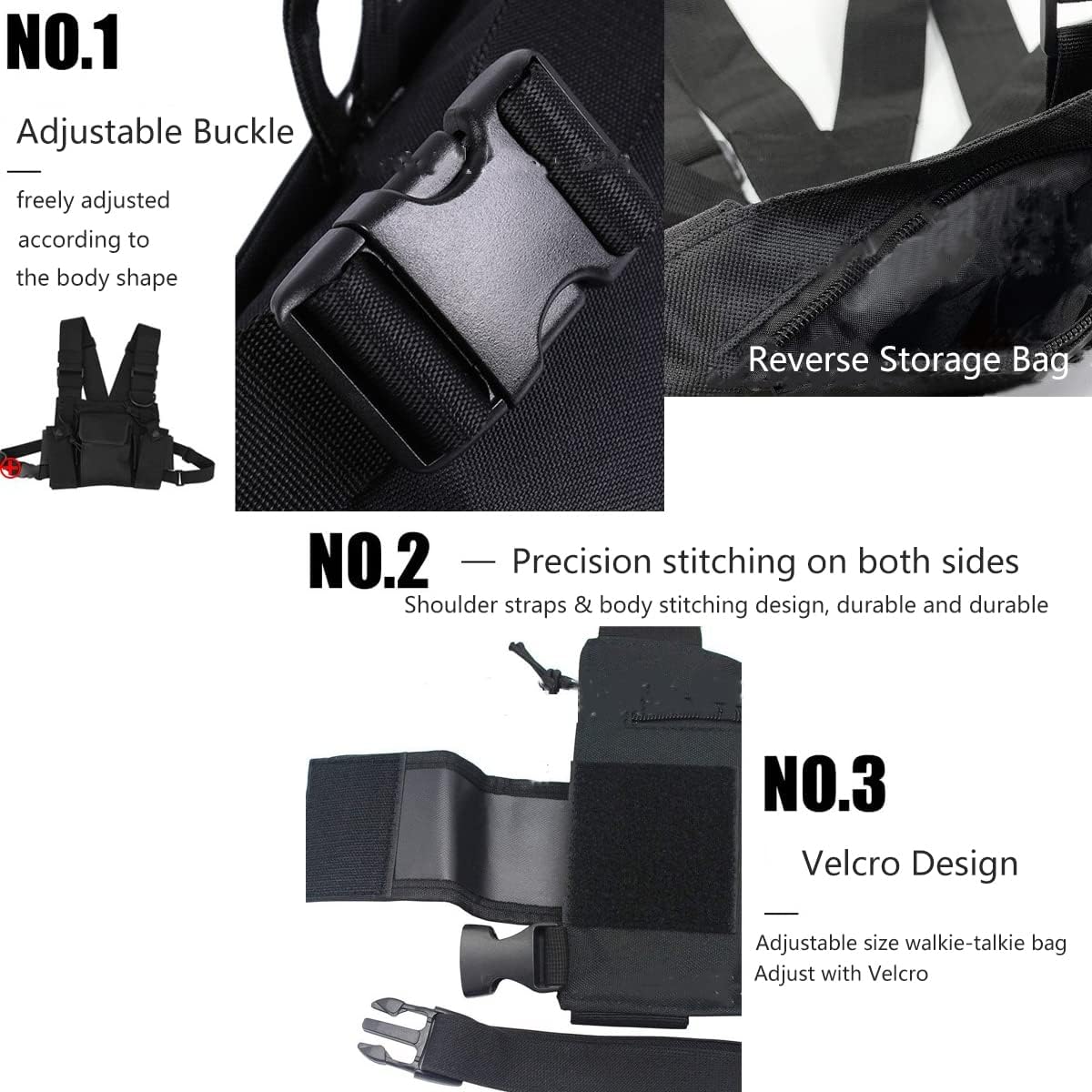 Radio Chest Harness, Walkie-Talkie Double Chest Harness Front Pack Pouch Holster Vest Rig for Two Way Radio Walkie Talkie for Firefighting / / Essentials