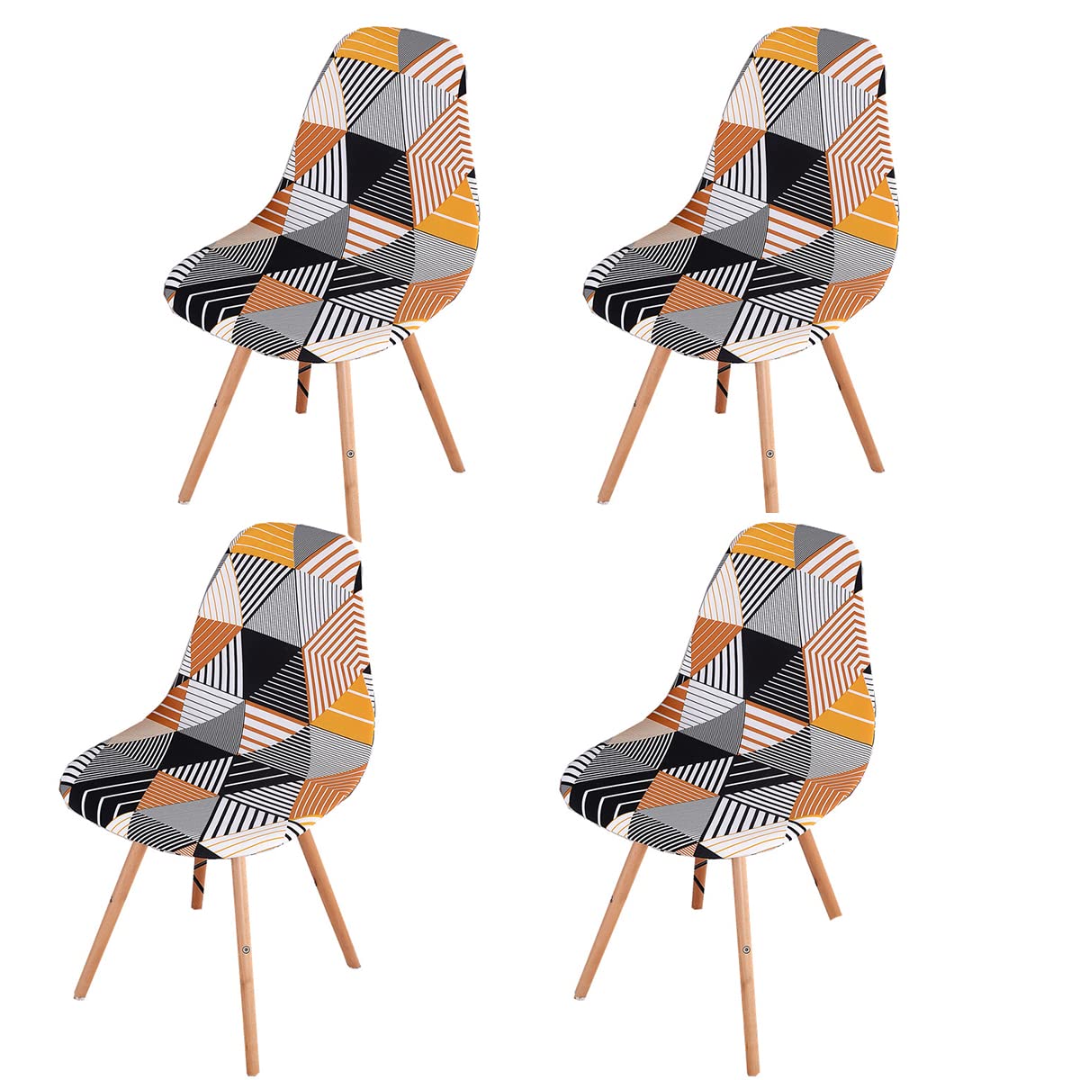 Highdi Striped Triangle Scandinavian Dining Chair Covers, Stretch Universal Armless Chair Slipcovers Shell Chairs Covers Removable Washable For Kitchen, Bedroom, Living Room, Lounge (4Pcs,)