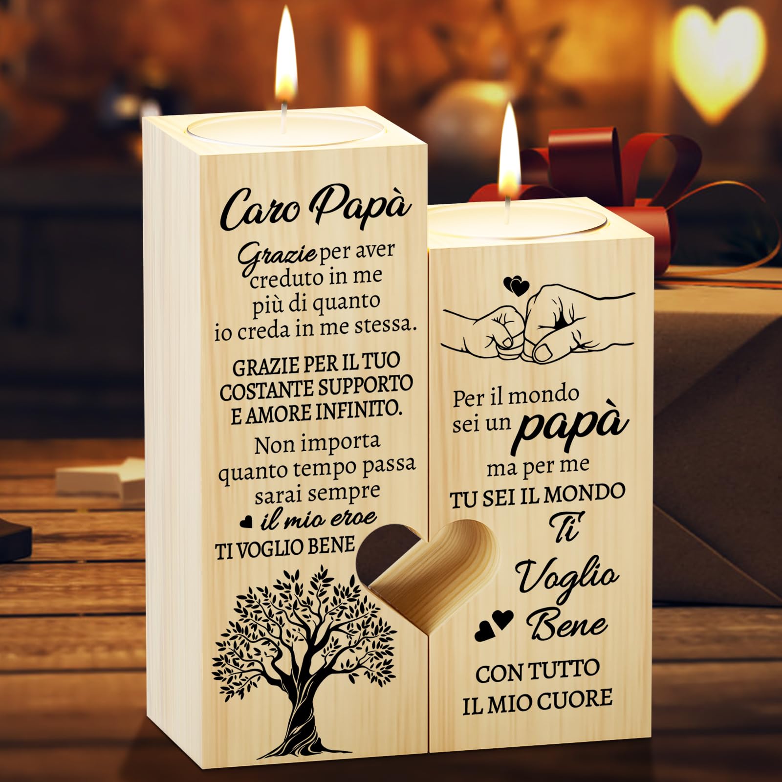 Candela per la festa del papà - cuore di papà - con confezione regalo e biglietto di auguri abbinato - Italia